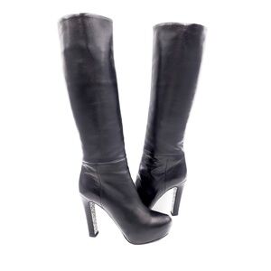 MIU MIU Black Leather Heeled Platform Designer Boots Shoes EU 38